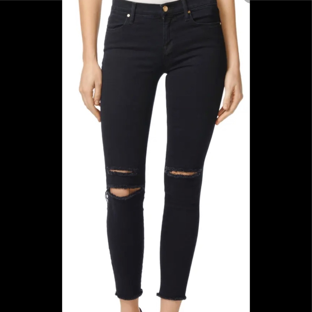 J Brand Low Rise Crop Skinny Jeans, Black, Size 28